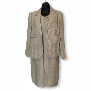 Escada Tweed Sequin Accent Platinum Formal Cocktail Size 42 Large Jacket/Dress